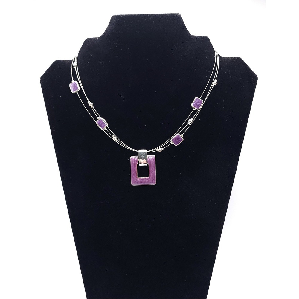 Vintage New York & Co Purple Enamel Silver Tone Multi Strand Illusion Necklace